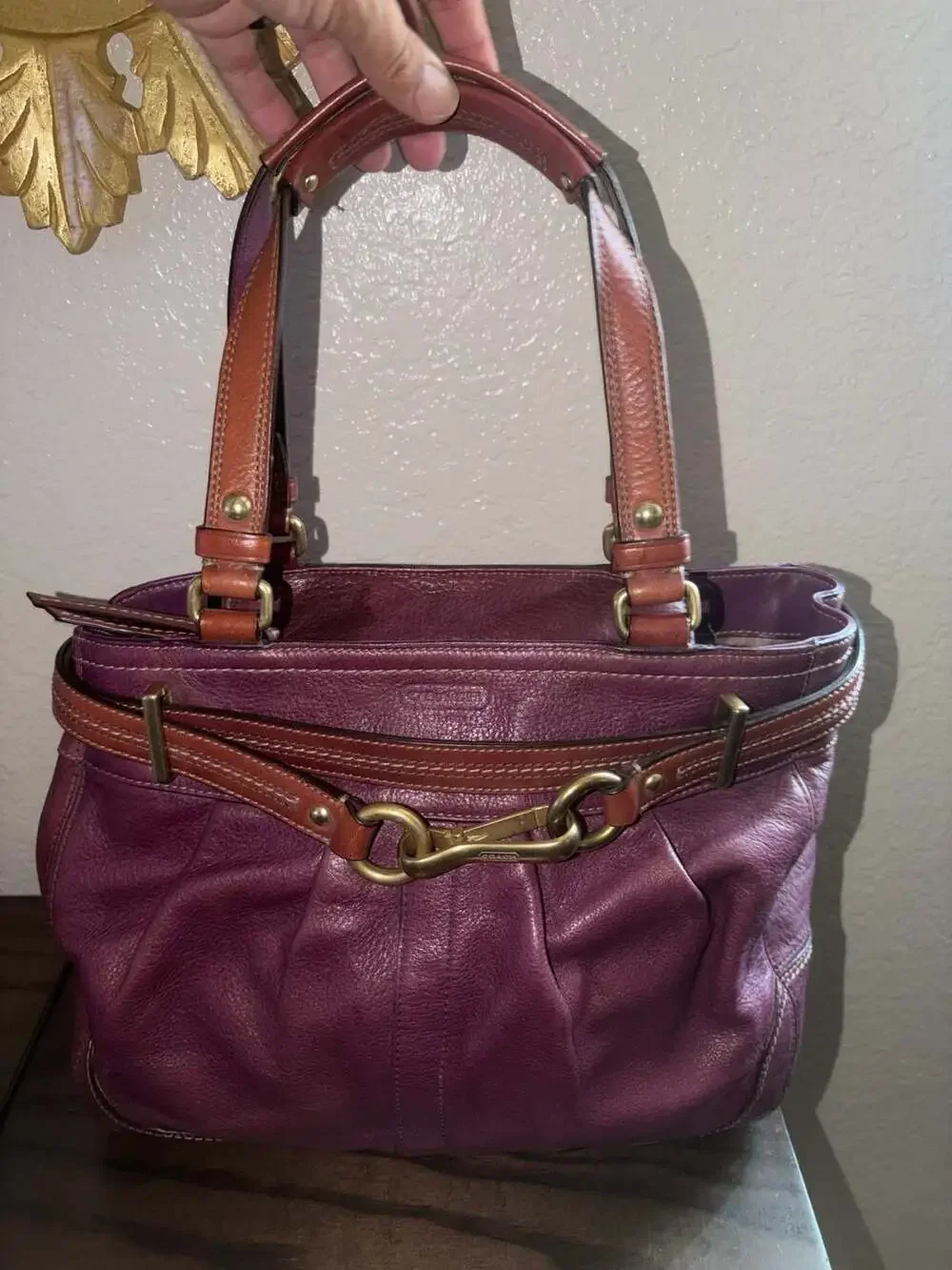 Coach Purple Leather Hamptons Carryall Tote Bag